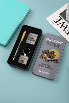 Juego de Bolígrafo + Llavero + Tarjeta (Caja metálica)
