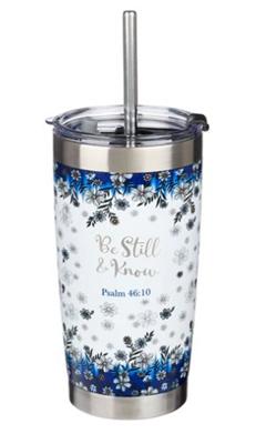 Mug  de voyage en acier inoxydable Be Still and Know - Pslam 46 : 10   avec paille réutilisable