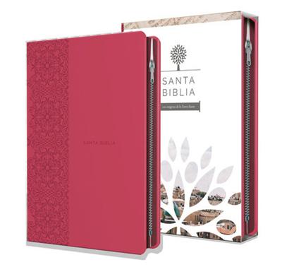 RVR1960 Biblia Tierra Santa Letra Grande (Símil Piel, Zíper, Fucsia)