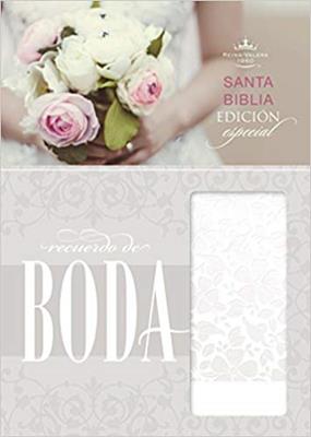 Biblia Recuerdo de  Boda Imitación Piel Blanco Floral