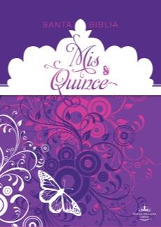 Biblia Para Quinceañeras Imitacion Piel Morado Con Mariposas