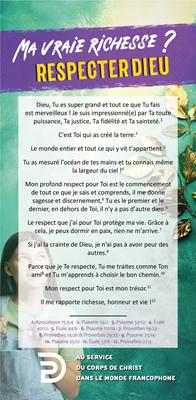 Carte de proclamation pour adolescents "Ma vraie richesse ? Respecter Dieu"