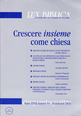 Lux Biblica - n° 54 Crescere insieme come chiesa (Brossura)