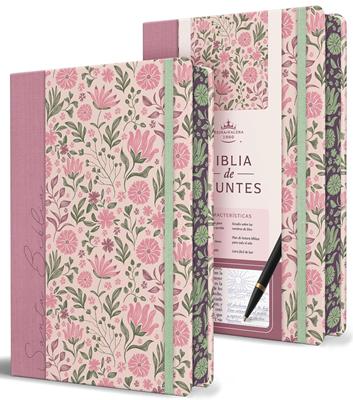 RVR 1960 Biblia de Apuntes Rosada con Flores (Tapa Dura)