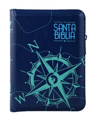 Biblia RVR60 Bolsillo Imitación Piel Cierre Azul Brújula QR