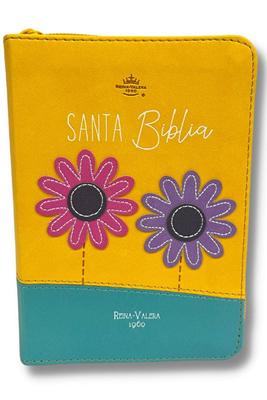 Biblia RVR60 025 Cierre Pjr Primor Amarillo Turquesa Dos Flores