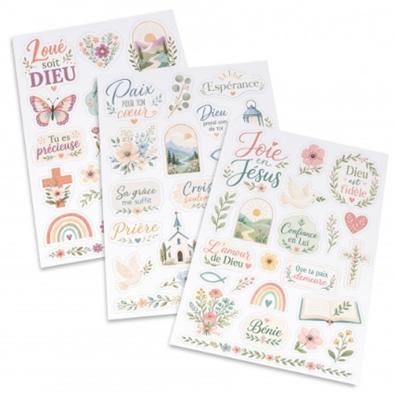 Lot de 3 planches d'autocollants - motifs chrétiens