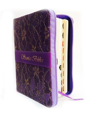 Biblia Floral Morada con Cierre e Indice.