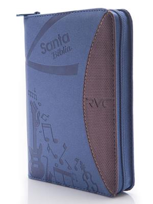 Biblia RVC Tamaño Mediano con Cierre Azul-Vinotinto Canto Plateado