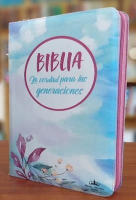 Biblia RVR/Forro Cierre /Flor Rosada-Azul/La Verdad Para Las Generaciones