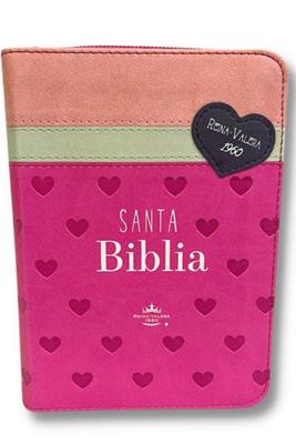 Biblia RVR60 025 cz PJR Primor Fucsia/Blanco/Rosa con corazones