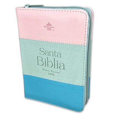 Biblia RVR60/025czti/Tricolor Rosa/Blanco/Turquesa/Imitacion Piel Alta Calidad