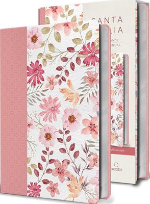 Biblia RVR/60 Rosada Con Flores Letra grande Tamaño Manual