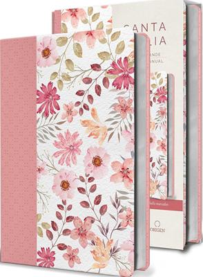 Biblia RVR/60 Rosada Con Flores Letra grande Tamaño Manual