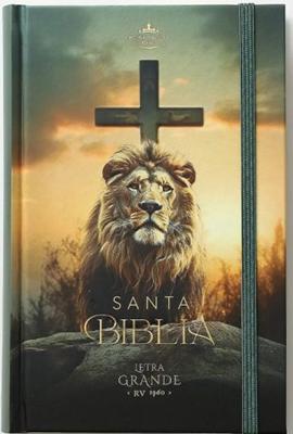 Biblia RVR6065c/ Leon de Juda Cruz/ Negra Tapa Dura Elastico
