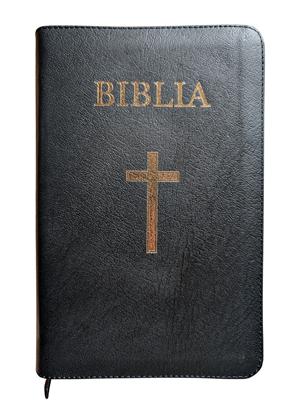 Biblia  medie 2, coperta piele, aurita, index, cu fermoar, neagră
