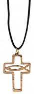 Collier 65 cm croix en bois d'olivier avec ichtus
