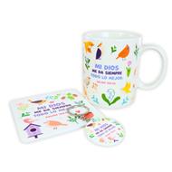 Pack Taza + Llavero + Portavasos. Mi Dios me da (Cerámica)