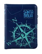 Biblia RVR60 Bolsillo Imitación Piel Cierre Azul Brújula QR (Simi Piel con Cierre) [Biblia]