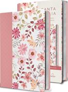 Biblia RVR/60 Rosada Con Flores Letra grande Tamaño Manual (Símil Piel)