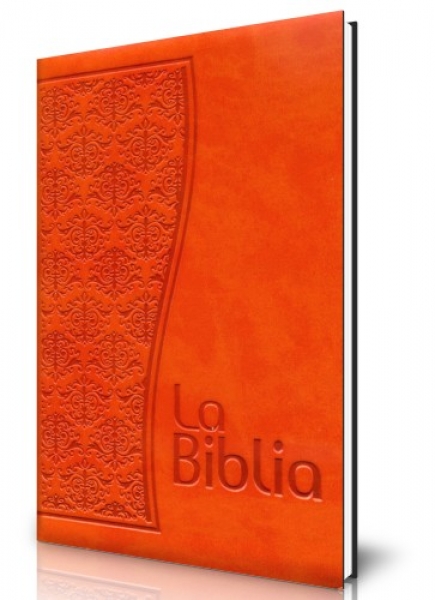 Biblia flexible naranja con cierre