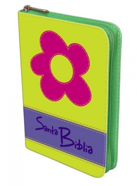 Biblia manual troquelada verde flor