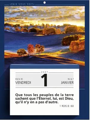 Calendrier paix vous soit 2027