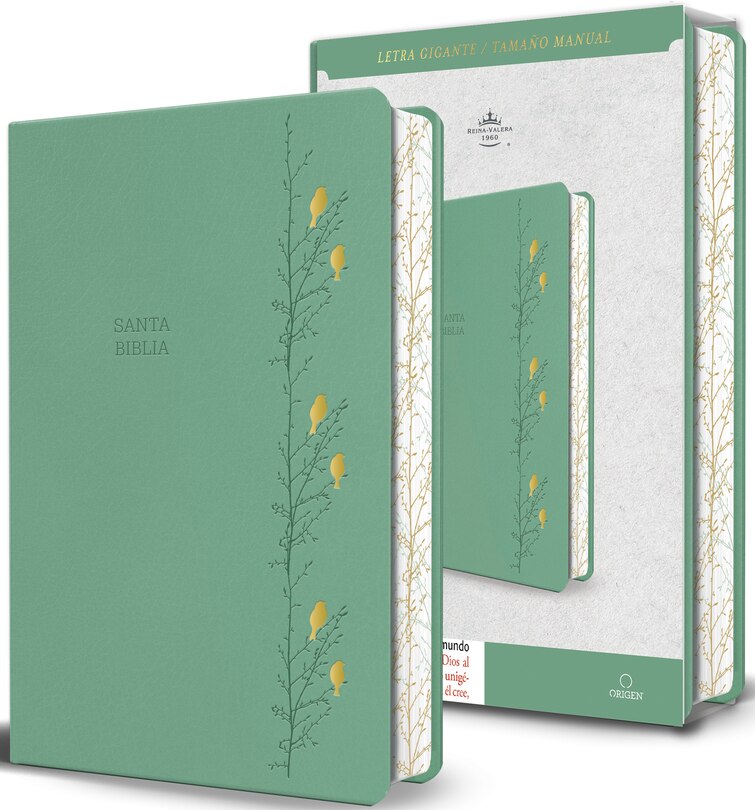 Biblia RVR60 Verde Pajaros Letra Gigante/ Imitacion Piel/ Cantos Pintado