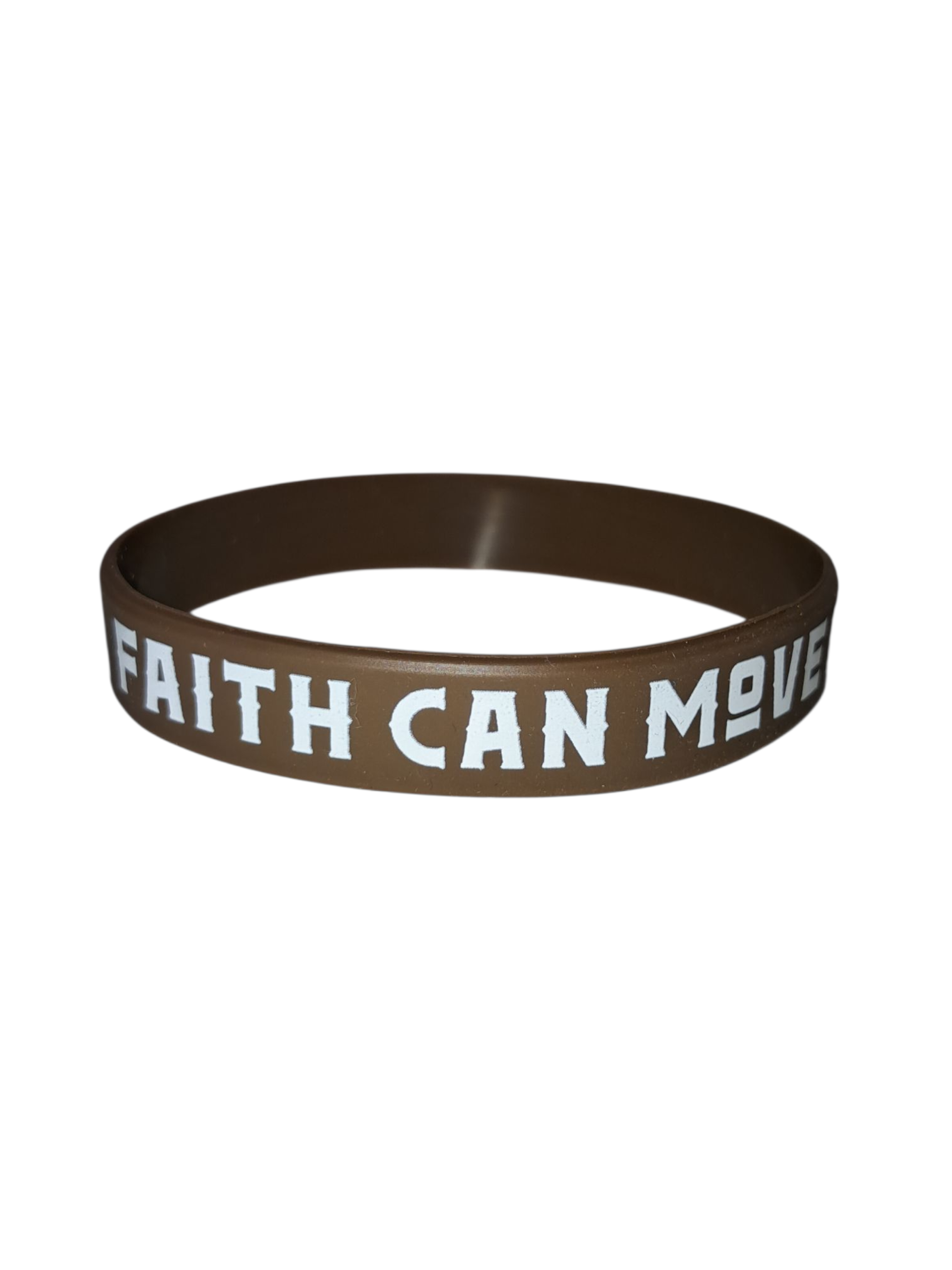 Szilikon karkötő angol felirattal "Faith can move mountains Matthew 17:20" barna