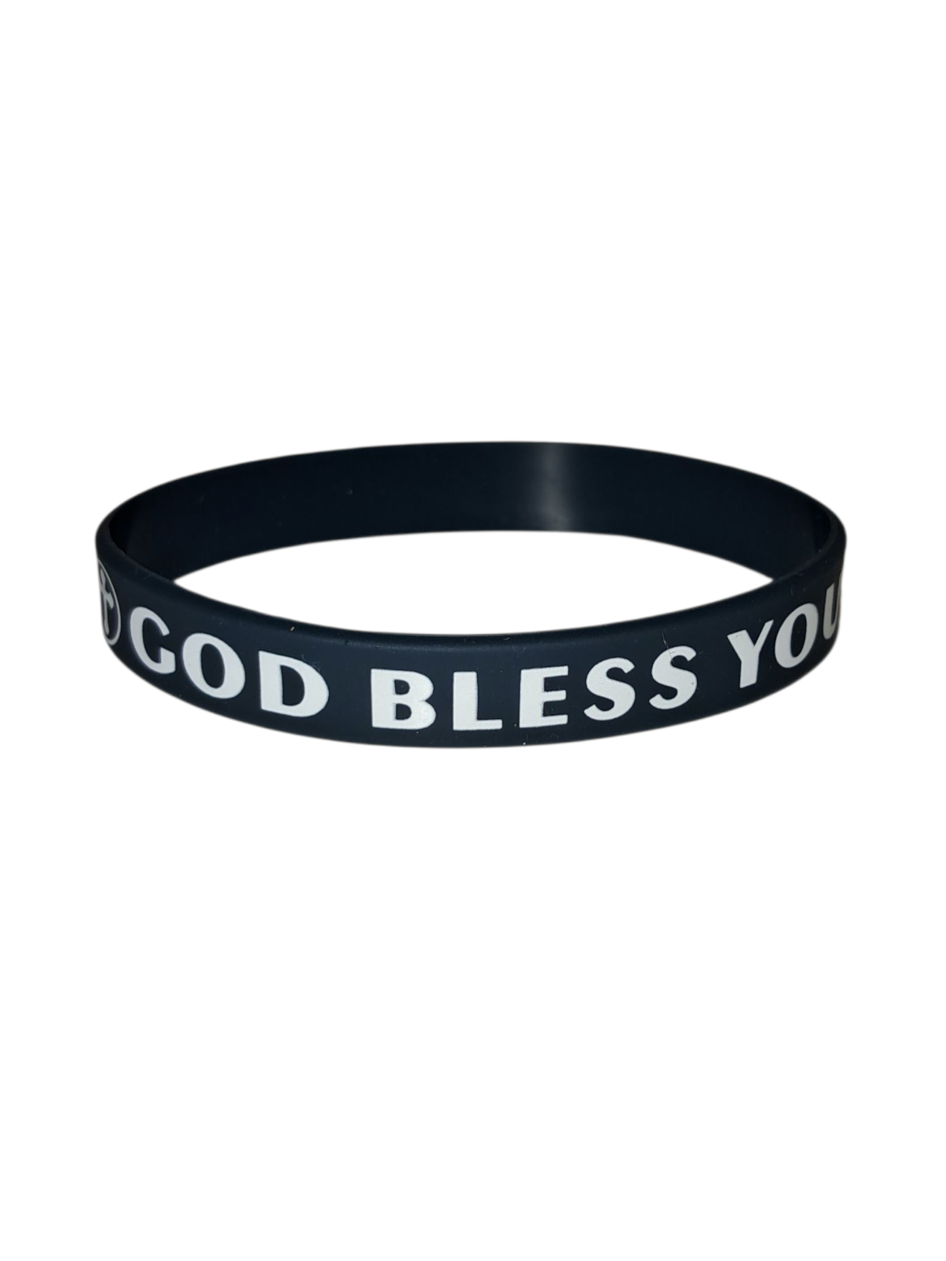 Szilikon karkötő angol felirattal "God Bless you" sötét szürke