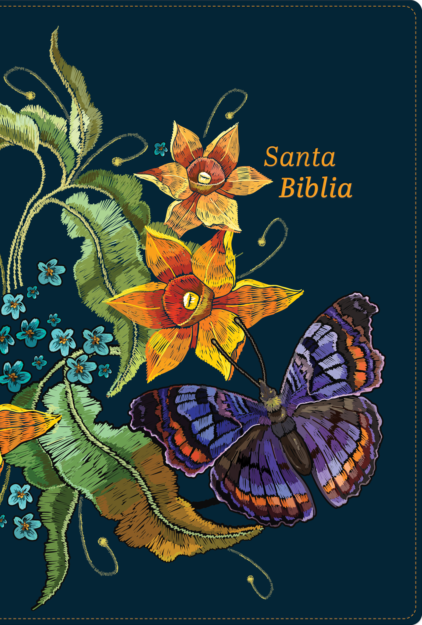 Biblia RVR60 Tamaño Manual/ LG Azul Bordado/ Canto Pin./ Imit. Piel