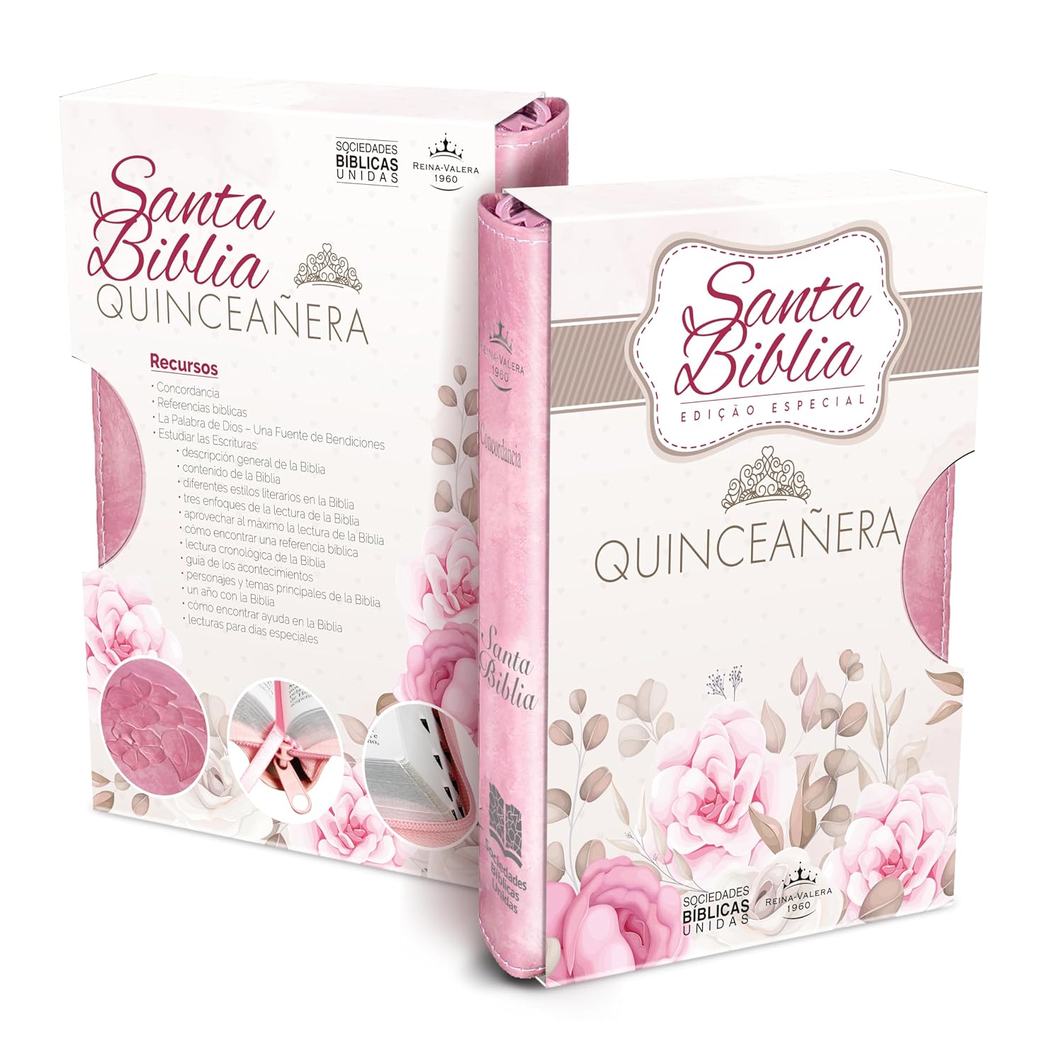 Biblia RVR60 Compacta Quinceañera Imit Piel Rosa/Café