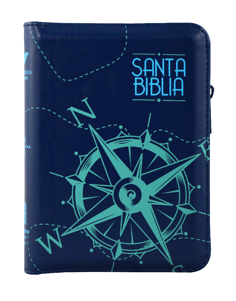 Biblia RVR60 Bolsillo Imitación Piel Cierre Azul Brújula QR