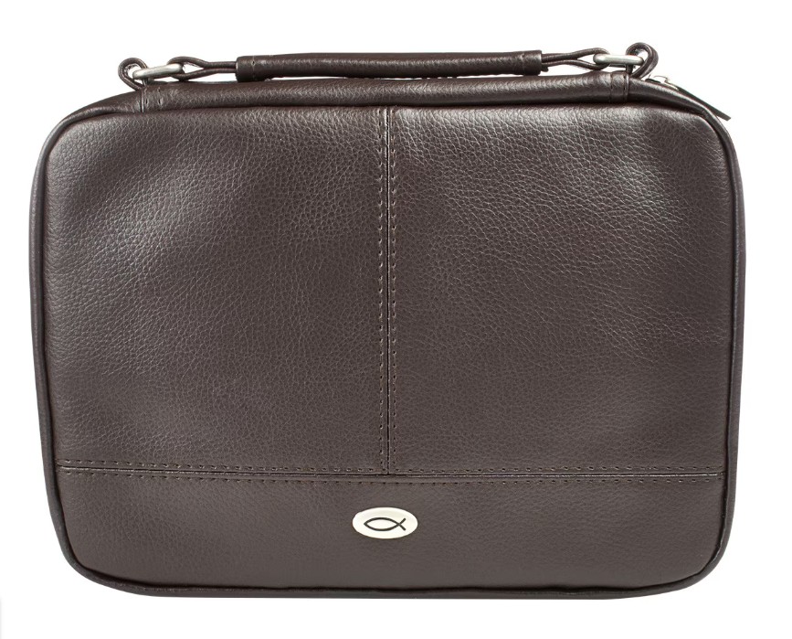 Pochette organiseur large simili-cuir marron