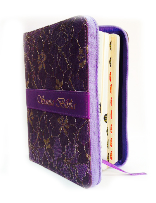 Biblia Floral Morada con Cierre e Indice.