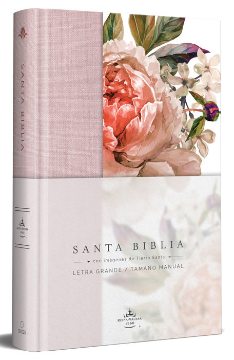 Biblia RVR60 Letra Grande/Tamaño Manual/Tapa Dura/Tela Rosada Con Flores