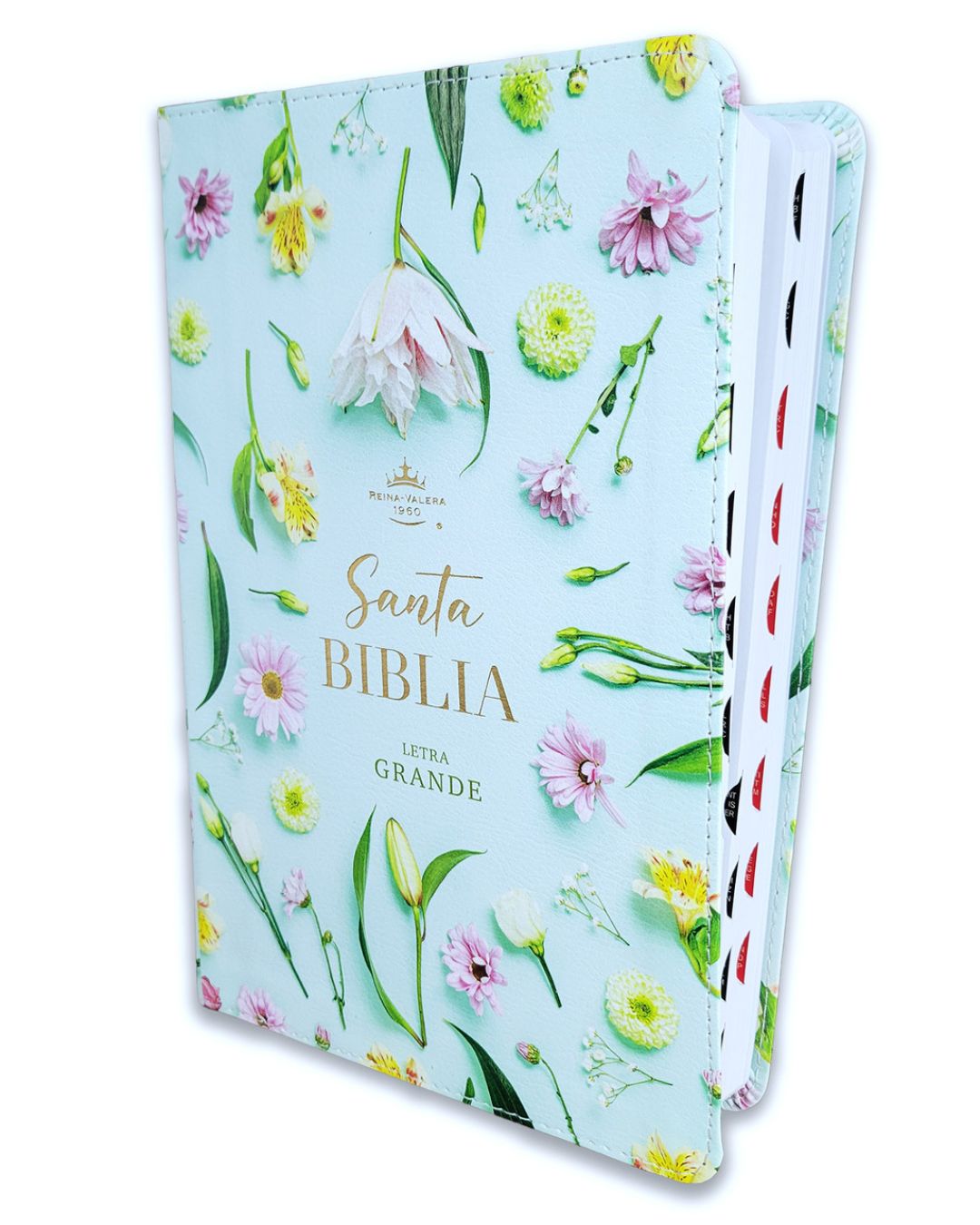 Biblia RVR6065CTI/ Turquesa Flores/ Imitacion Ind C- Blanco/ C. Supreme