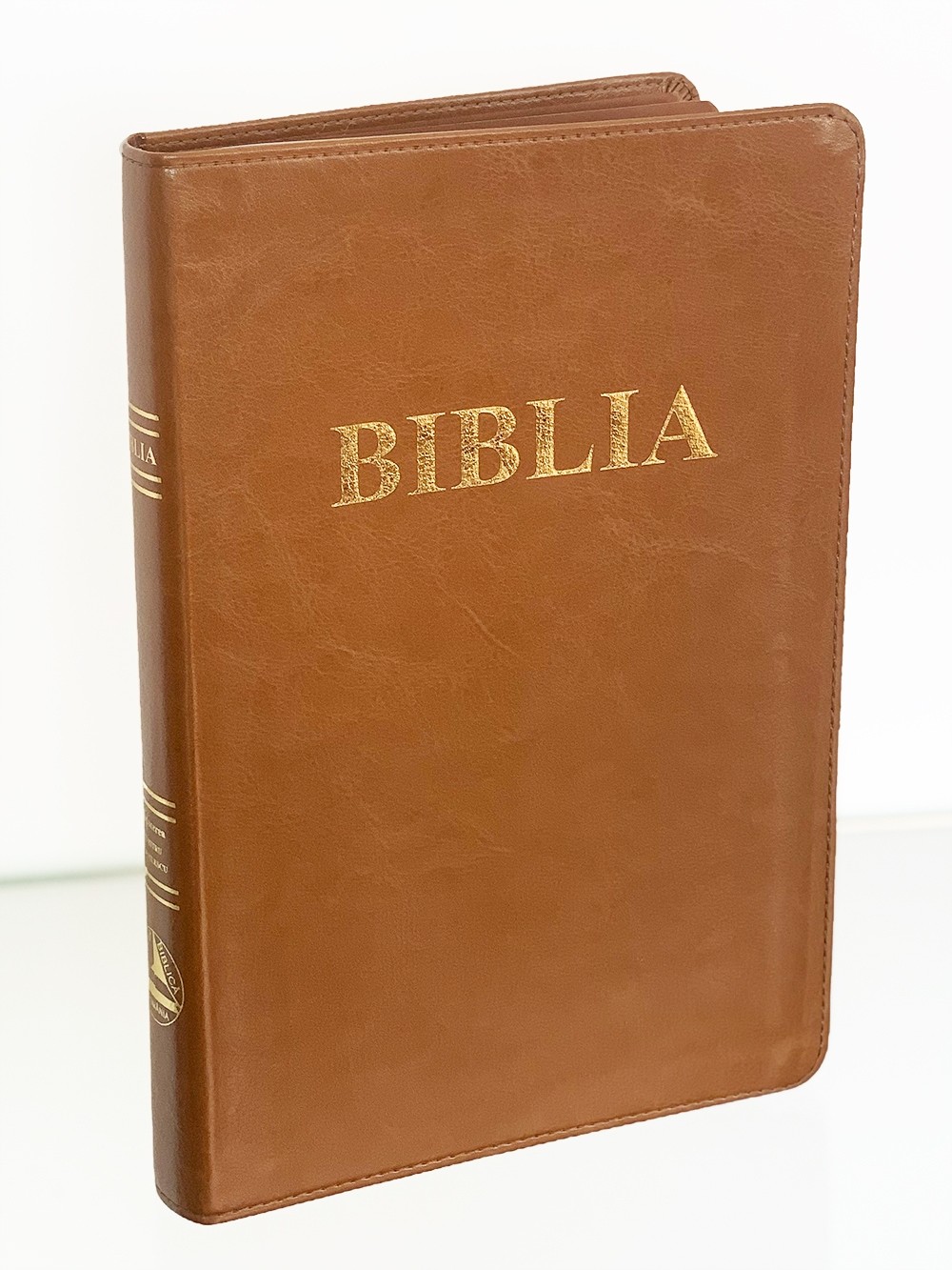 Biblie mare, margini aurii, fara index, coperta maro deschis